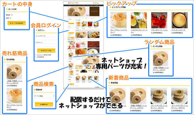 パーツ配置で簡単にネットショップ(ECサイト)を作成 パーツ配置で簡単にネットショップ(ECサイト)を作成